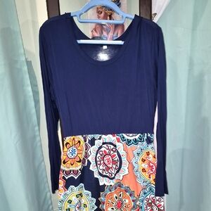 Colorful Long Sleeve Dress Length 57" 19" Chest 15" Waist with Pockets